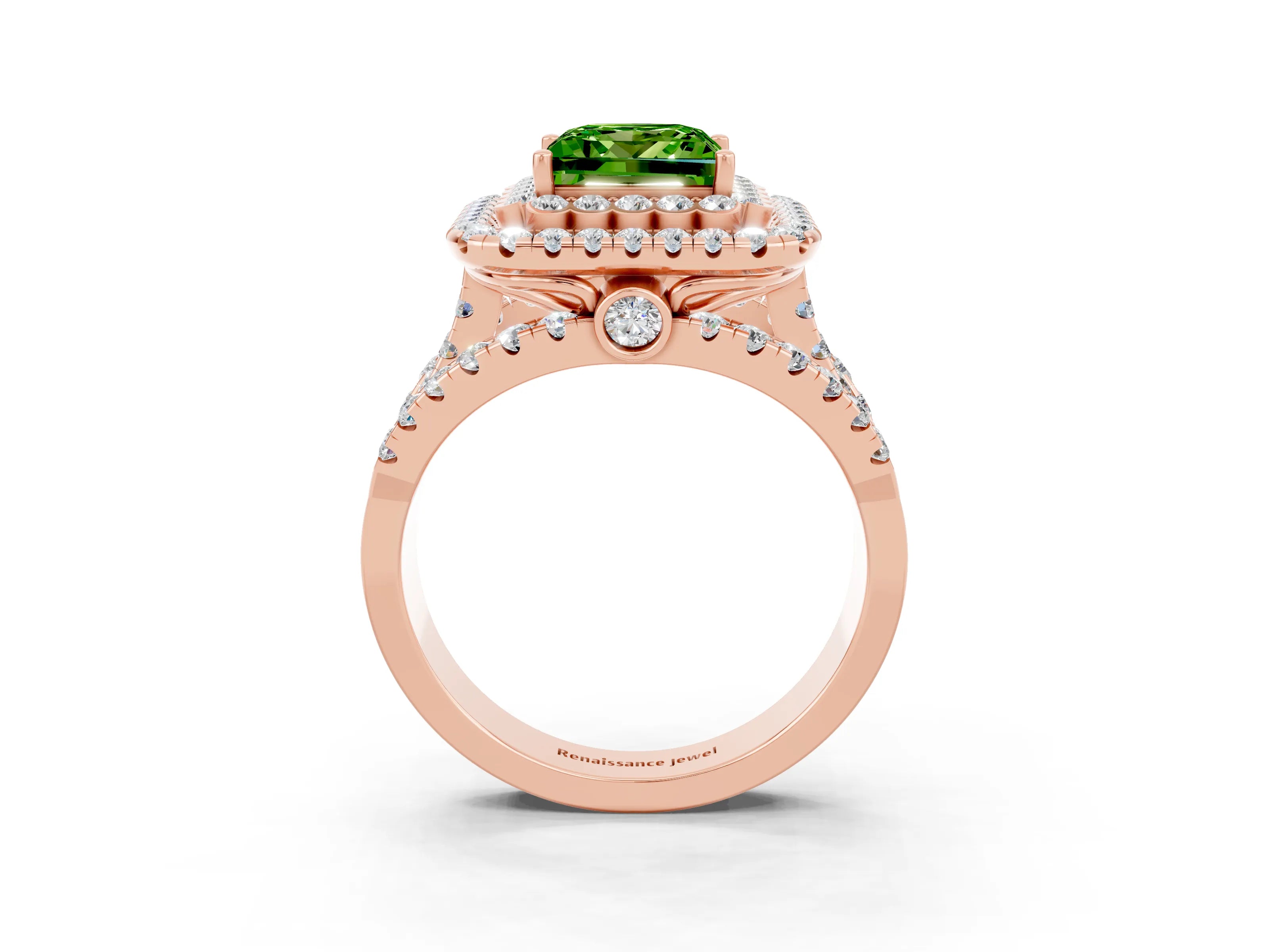 Rose gold Double Halo Princess Cut Diamond Split Shank Pave Set Ring_3