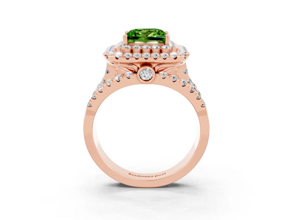 Rose gold Double Halo Princess Cut Diamond Split Shank Pave Set Ring