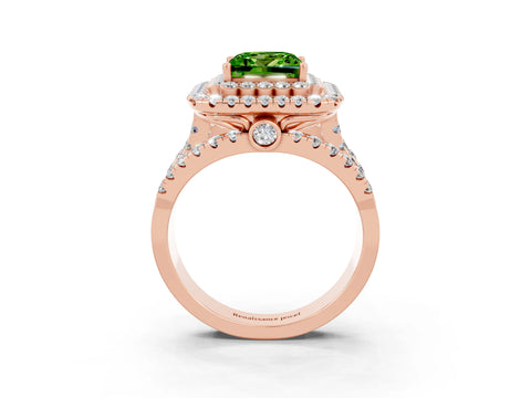 Rose gold Double Halo Princess Cut Diamond Split Shank Pave Set Ring_3