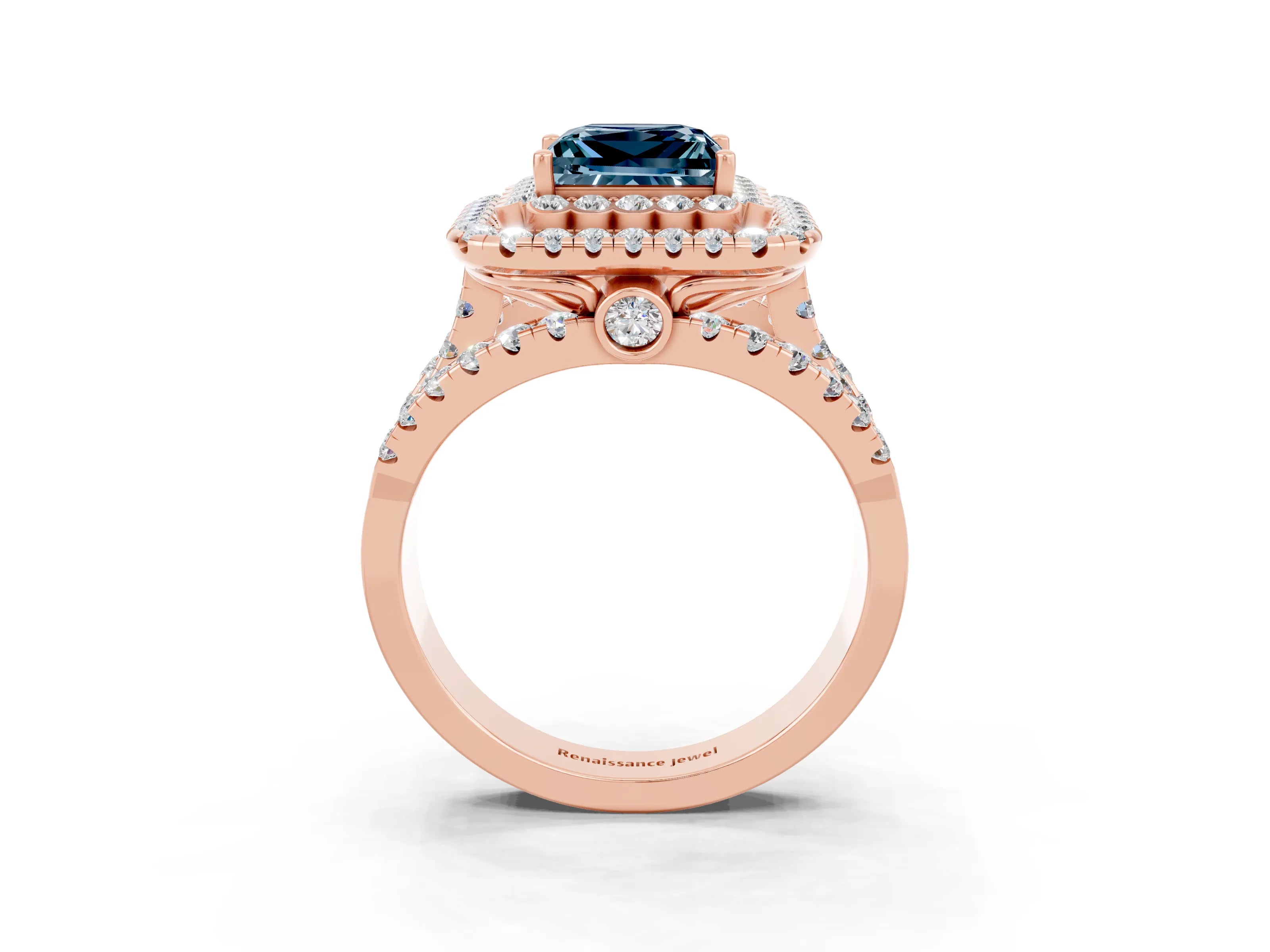 Rose gold Double Halo Princess Cut Diamond Split Shank Pave Set Ring_3