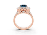 Rose gold Double Halo Princess Cut Diamond Split Shank Pave Set Ring_3