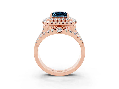 Rose gold Double Halo Princess Cut Diamond Split Shank Pave Set Ring_3