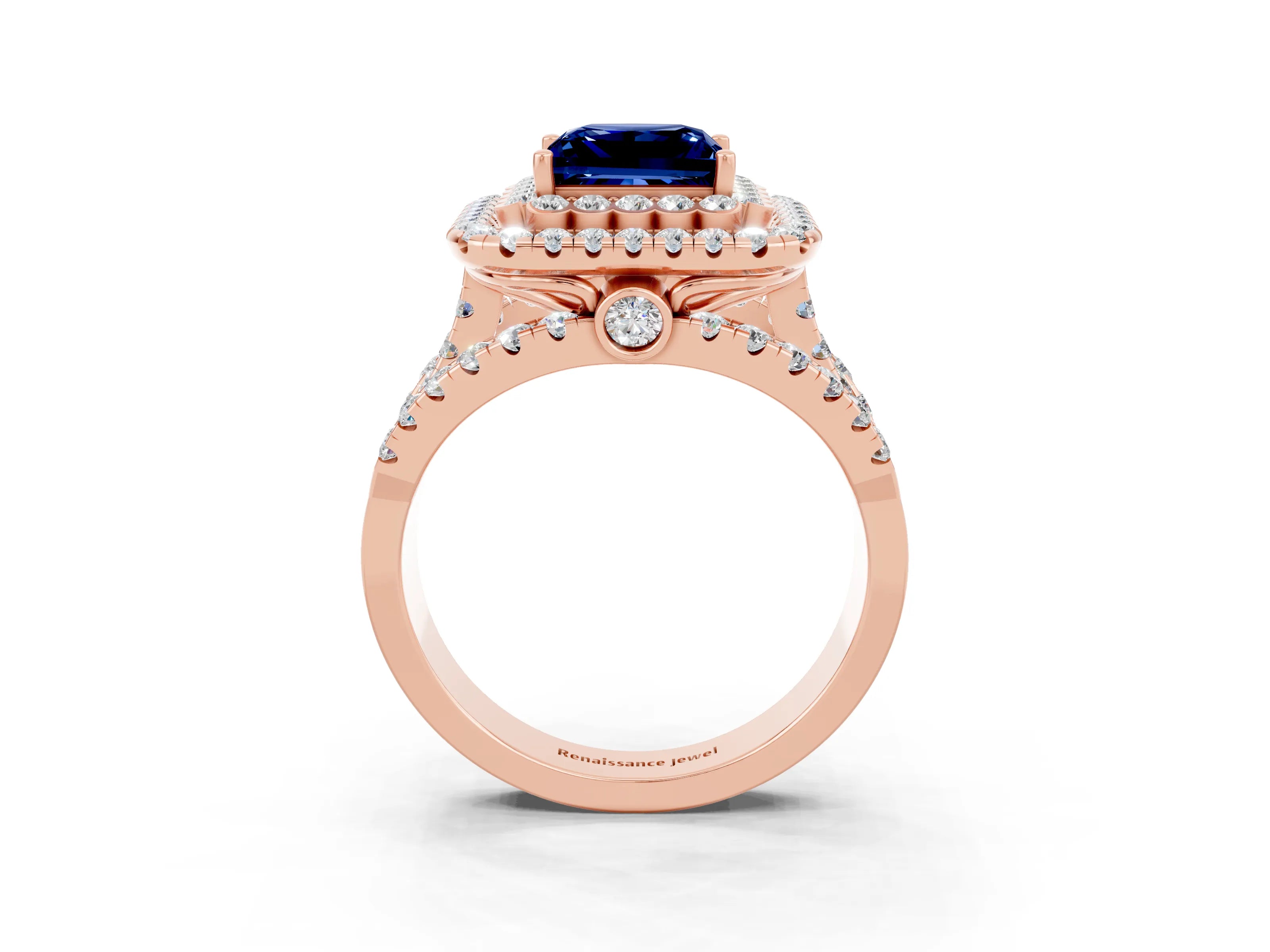Rose gold Double Halo Princess Cut Diamond Split Shank Pave Set Ring_3