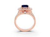 Rose gold Double Halo Princess Cut Diamond Split Shank Pave Set Ring_3