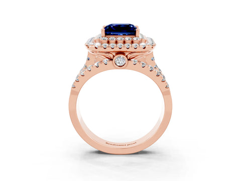 Rose gold Double Halo Princess Cut Diamond Split Shank Pave Set Ring_3