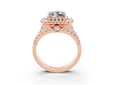 Rose gold Double Halo Princess Cut Diamond Split Shank Pave Set Ring_3