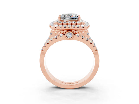 Rose gold Double Halo Princess Cut Diamond Split Shank Pave Set Ring_3