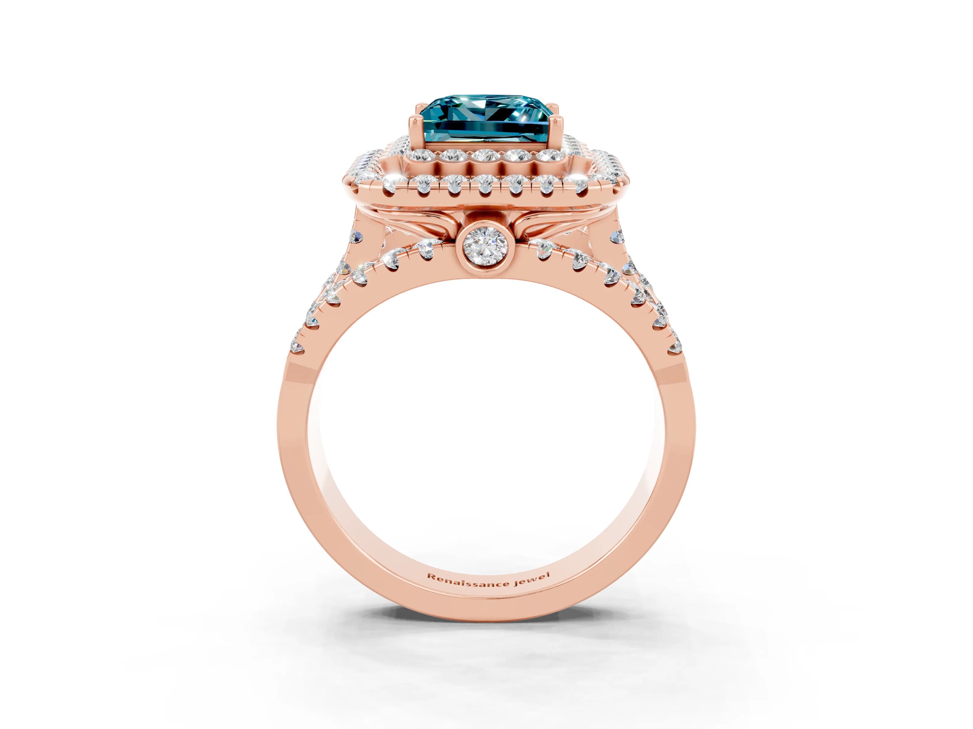 Rose gold Double Halo Princess Cut Diamond Split Shank Pave Set Ring_3