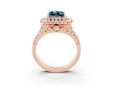 Rose gold Double Halo Princess Cut Diamond Split Shank Pave Set Ring_3