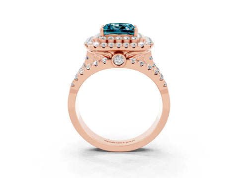 Rose gold Double Halo Princess Cut Diamond Split Shank Pave Set Ring_3