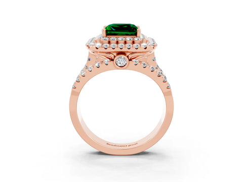 Rose gold Double Halo Princess Cut Diamond Split Shank Pave Set Ring_3