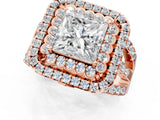 Rose gold Double Halo Princess Cut Diamond Split Shank Pave Set Ring_4