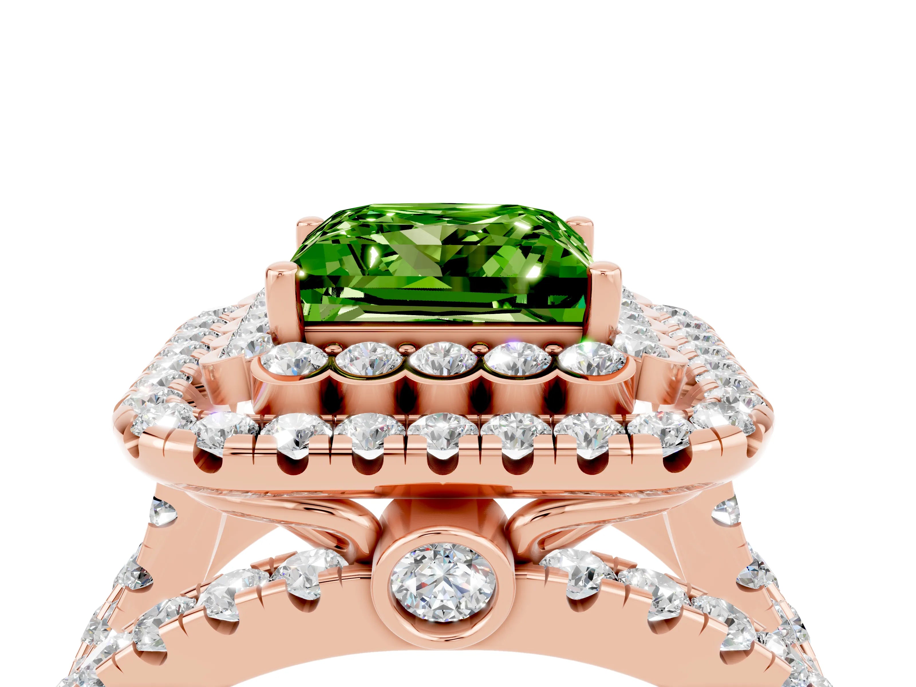 Rose gold Double Halo Princess Cut Diamond Split Shank Pave Set Ring_4