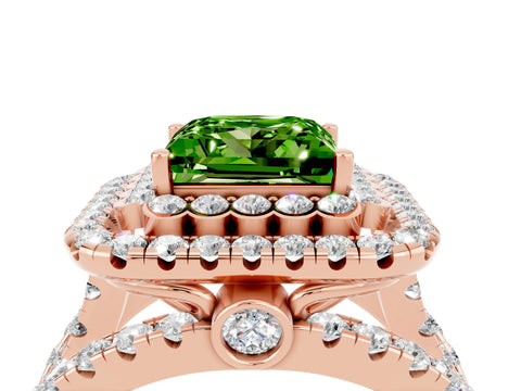 Rose gold Double Halo Princess Cut Diamond Split Shank Pave Set Ring_4