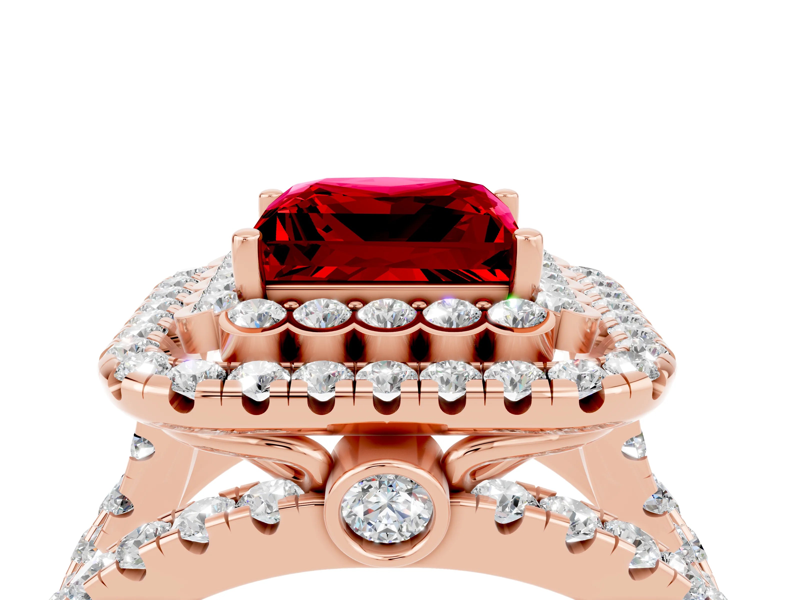 Rose gold Double Halo Princess Cut Diamond Split Shank Pave Set Ring_4