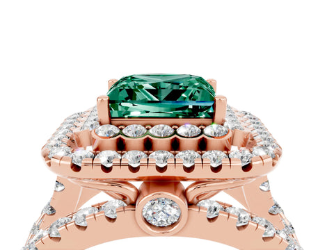 Rose gold Double Halo Princess Cut Diamond Split Shank Pave Set Ring_4