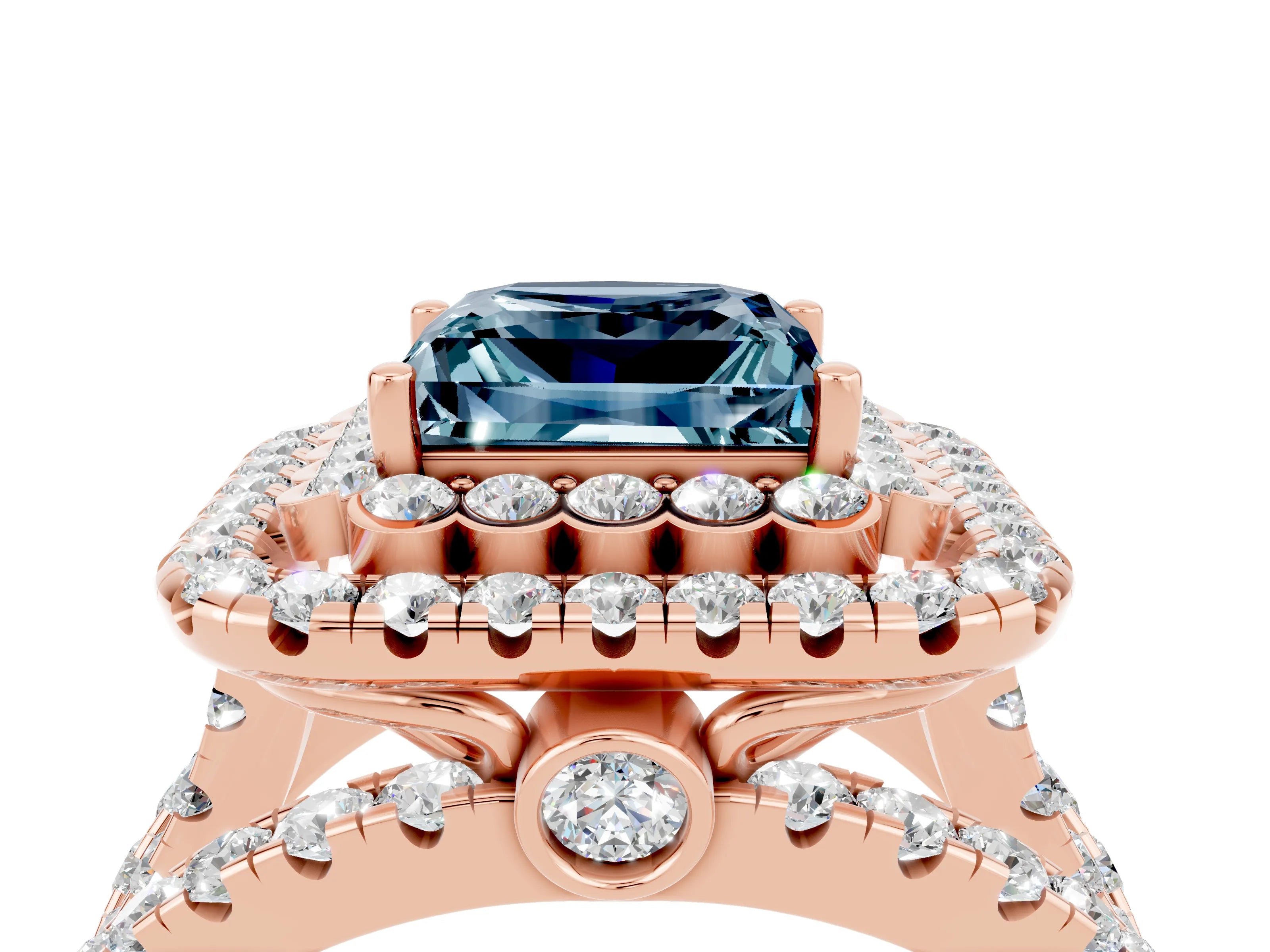 Rose gold Double Halo Princess Cut Diamond Split Shank Pave Set Ring_4