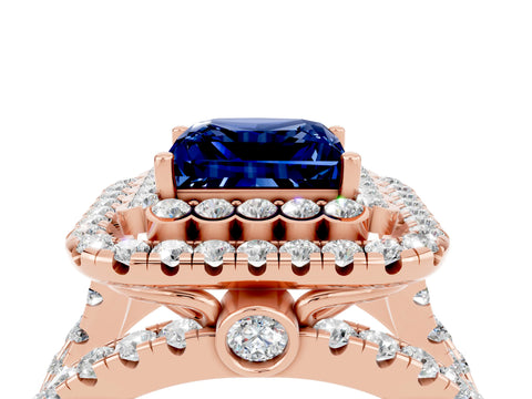 Rose gold Double Halo Princess Cut Diamond Split Shank Pave Set Ring_4