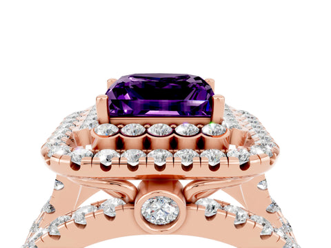 Rose gold Double Halo Princess Cut Diamond Split Shank Pave Set Ring_4