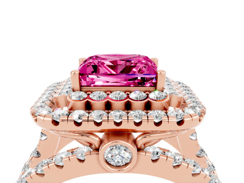 Rose gold Double Halo Princess Cut Diamond Split Shank Pave Set Ring_4