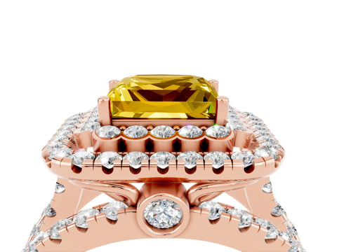 Rose gold Double Halo Princess Cut Diamond Split Shank Pave Set Ring_4