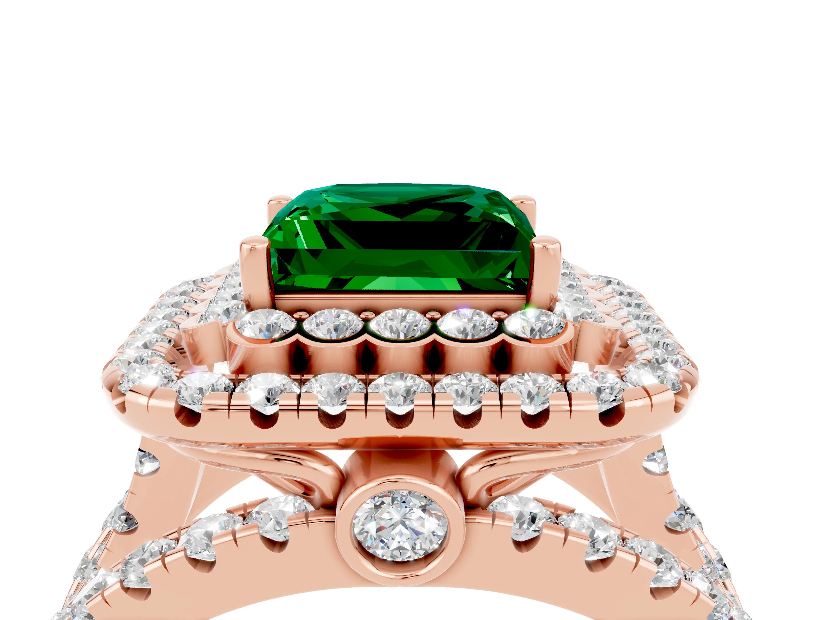 Rose gold Double Halo Princess Cut Diamond Split Shank Pave Set Ring_4