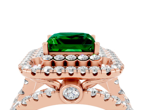 Rose gold Double Halo Princess Cut Diamond Split Shank Pave Set Ring_4