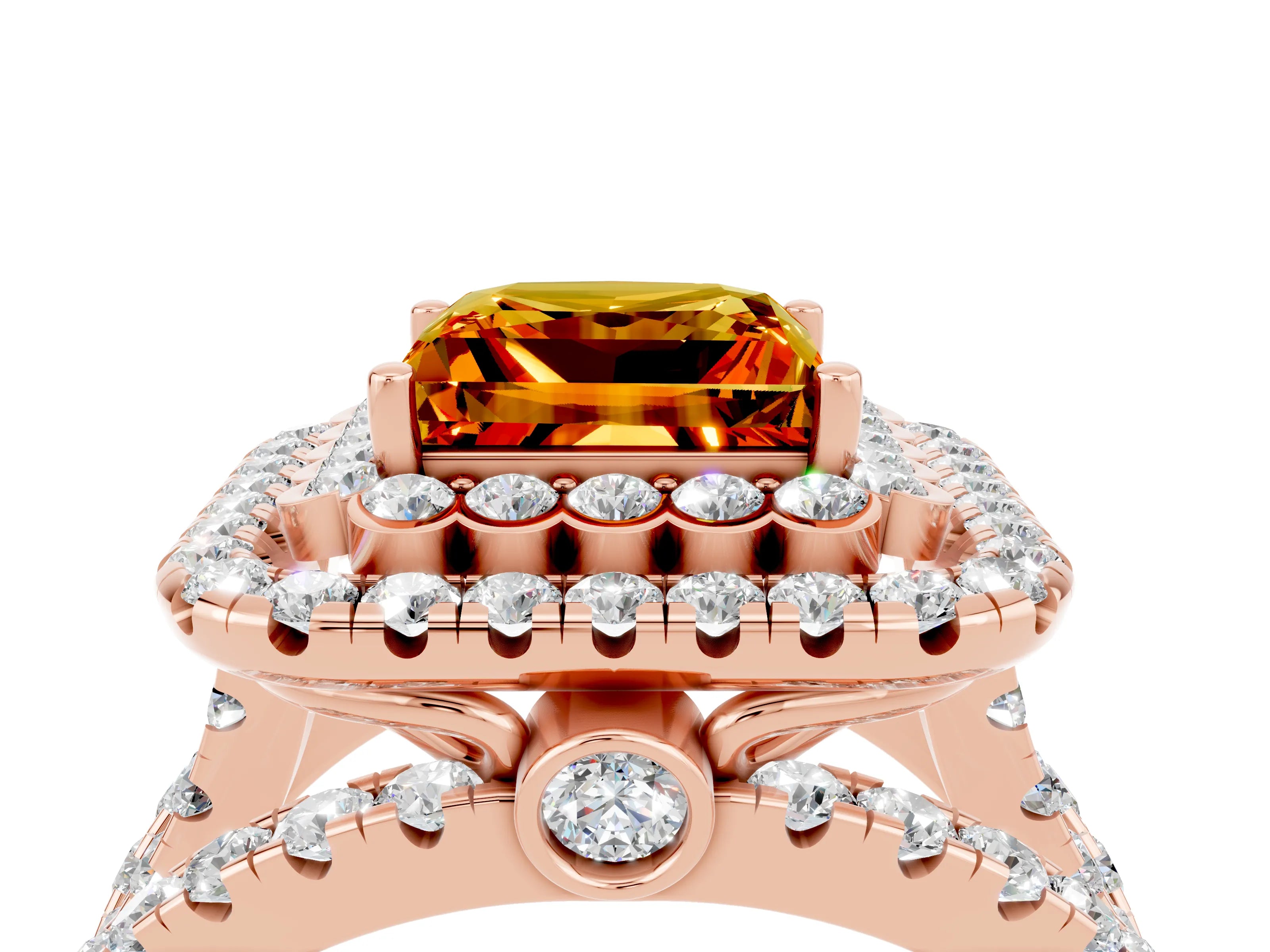 Rose gold Double Halo Princess Cut Diamond Split Shank Pave Set Ring_4