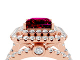 Rose gold Double Halo Princess Cut Diamond Split Shank Pave Set Ring_4