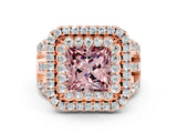 Rose gold Double Halo Princess Cut Diamond Split Shank Pave Set Ring