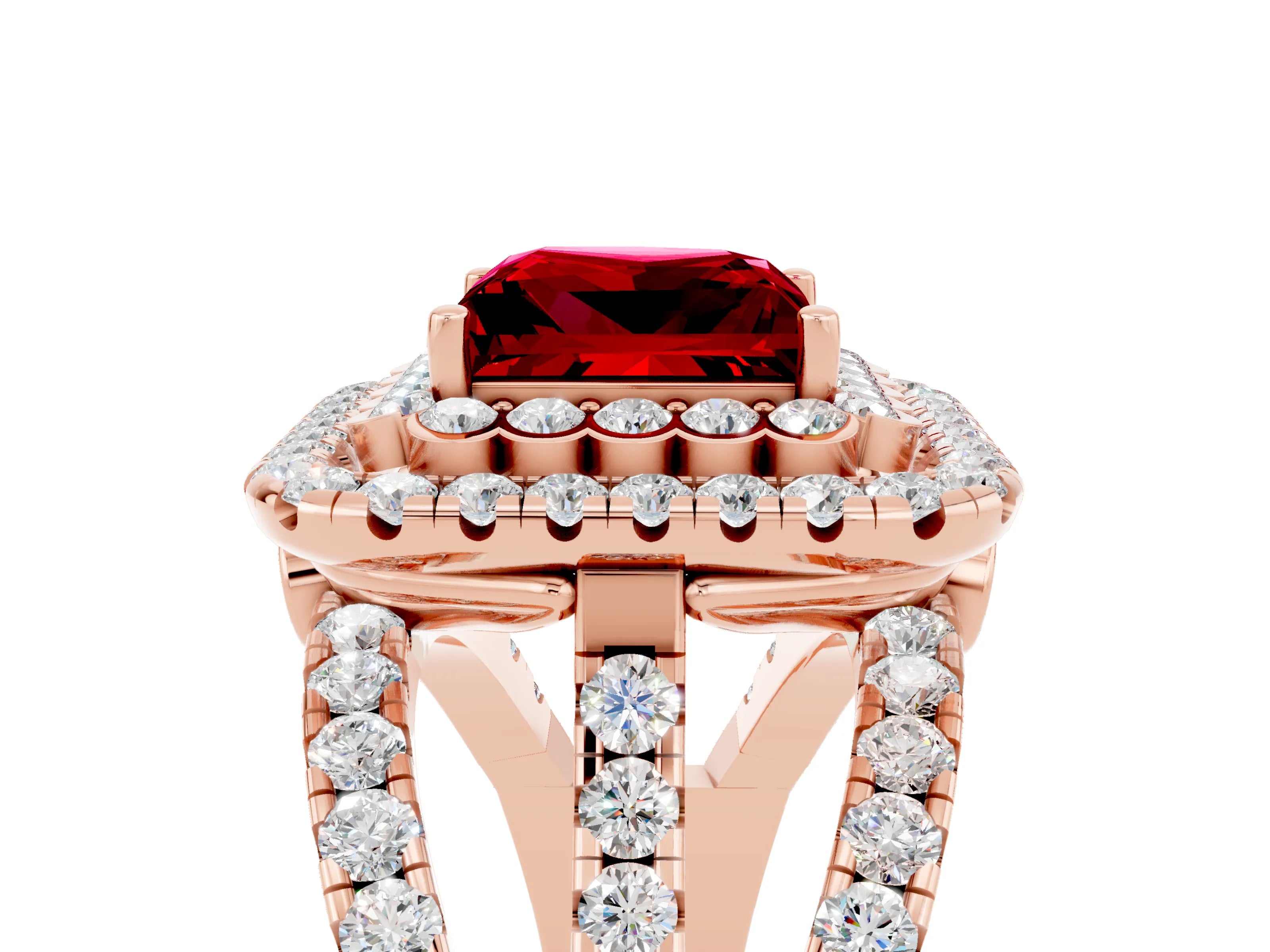 Rose gold Double Halo Princess Cut Diamond Split Shank Pave Set Ring_5