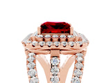 Rose gold Double Halo Princess Cut Diamond Split Shank Pave Set Ring_5