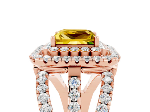 Rose gold Double Halo Princess Cut Diamond Split Shank Pave Set Ring_5