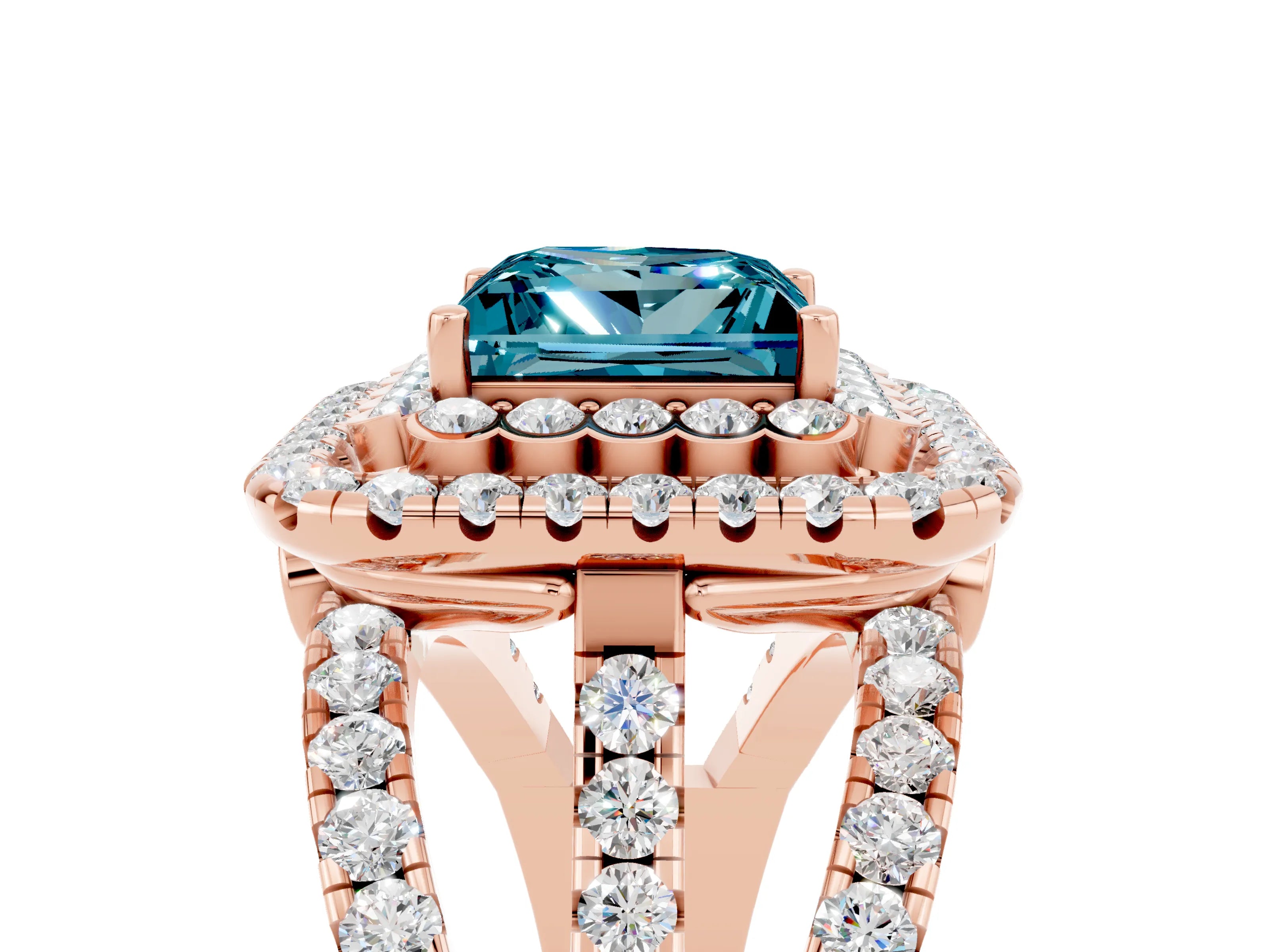 Rose gold Double Halo Princess Cut Diamond Split Shank Pave Set Ring_5