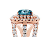 Rose gold Double Halo Princess Cut Diamond Split Shank Pave Set Ring_5