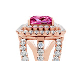 Rose gold Double Halo Princess Cut Diamond Split Shank Pave Set Ring_5