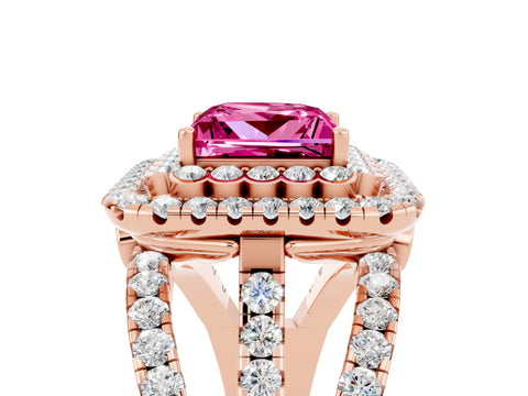 Rose gold Double Halo Princess Cut Diamond Split Shank Pave Set Ring_5