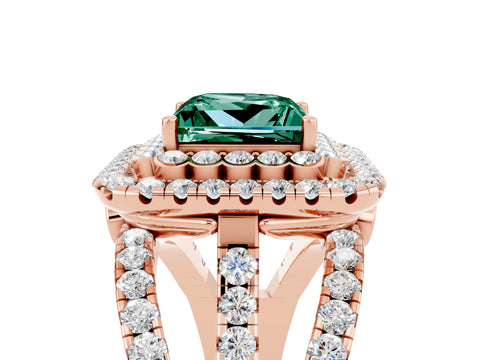 Rose gold Double Halo Princess Cut Diamond Split Shank Pave Set Ring_5