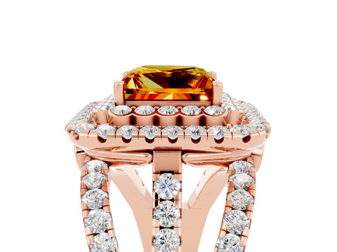 Rose gold Double Halo Princess Cut Diamond Split Shank Pave Set Ring_5