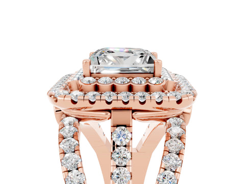 Rose gold Double Halo Princess Cut Diamond Split Shank Pave Set Ring_5