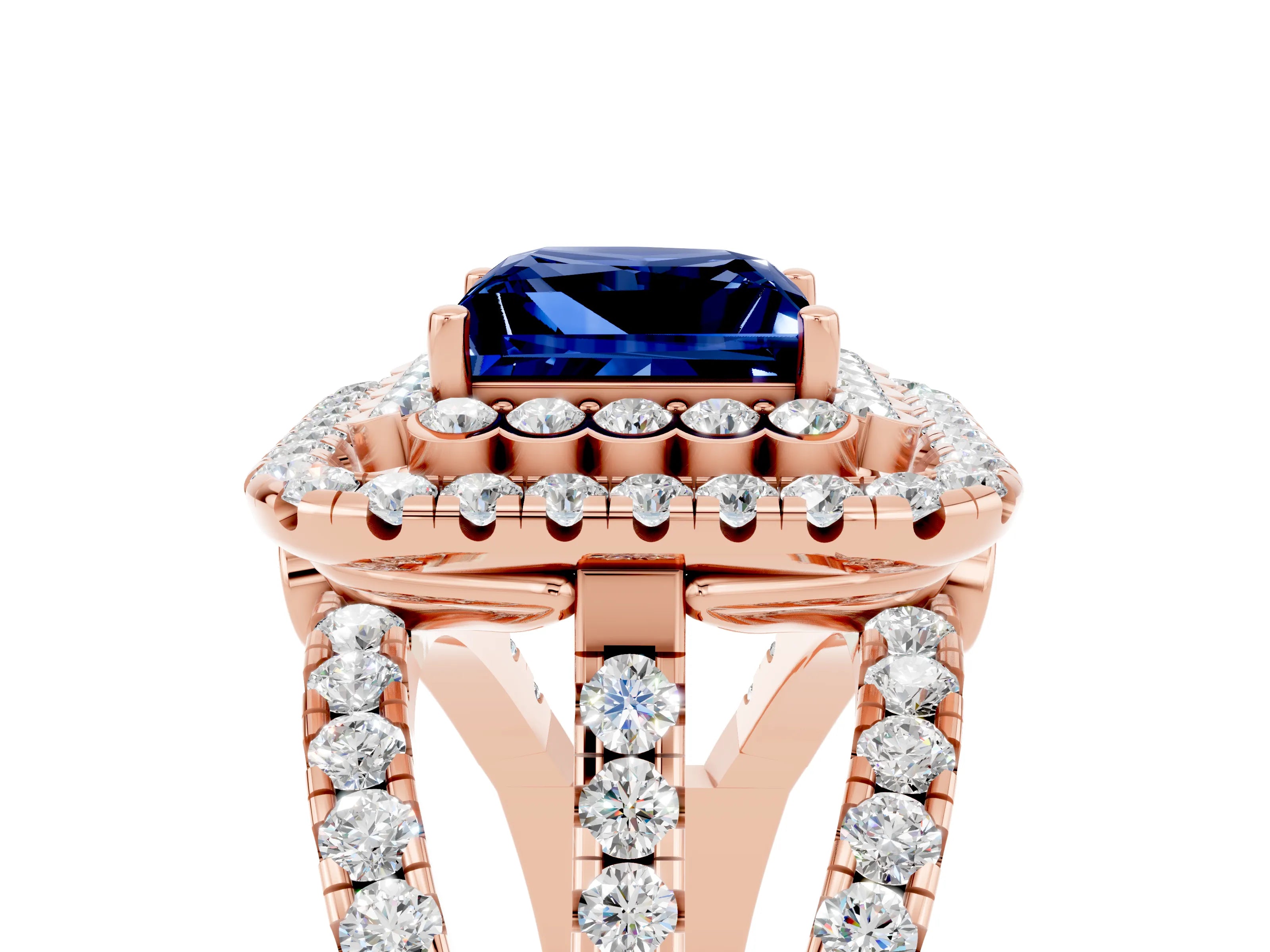 Rose gold Double Halo Princess Cut Diamond Split Shank Pave Set Ring_5
