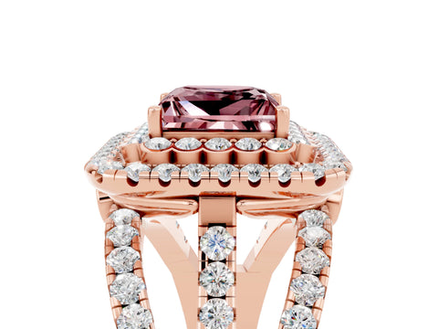 Rose gold Double Halo Princess Cut Diamond Split Shank Pave Set Ring_5