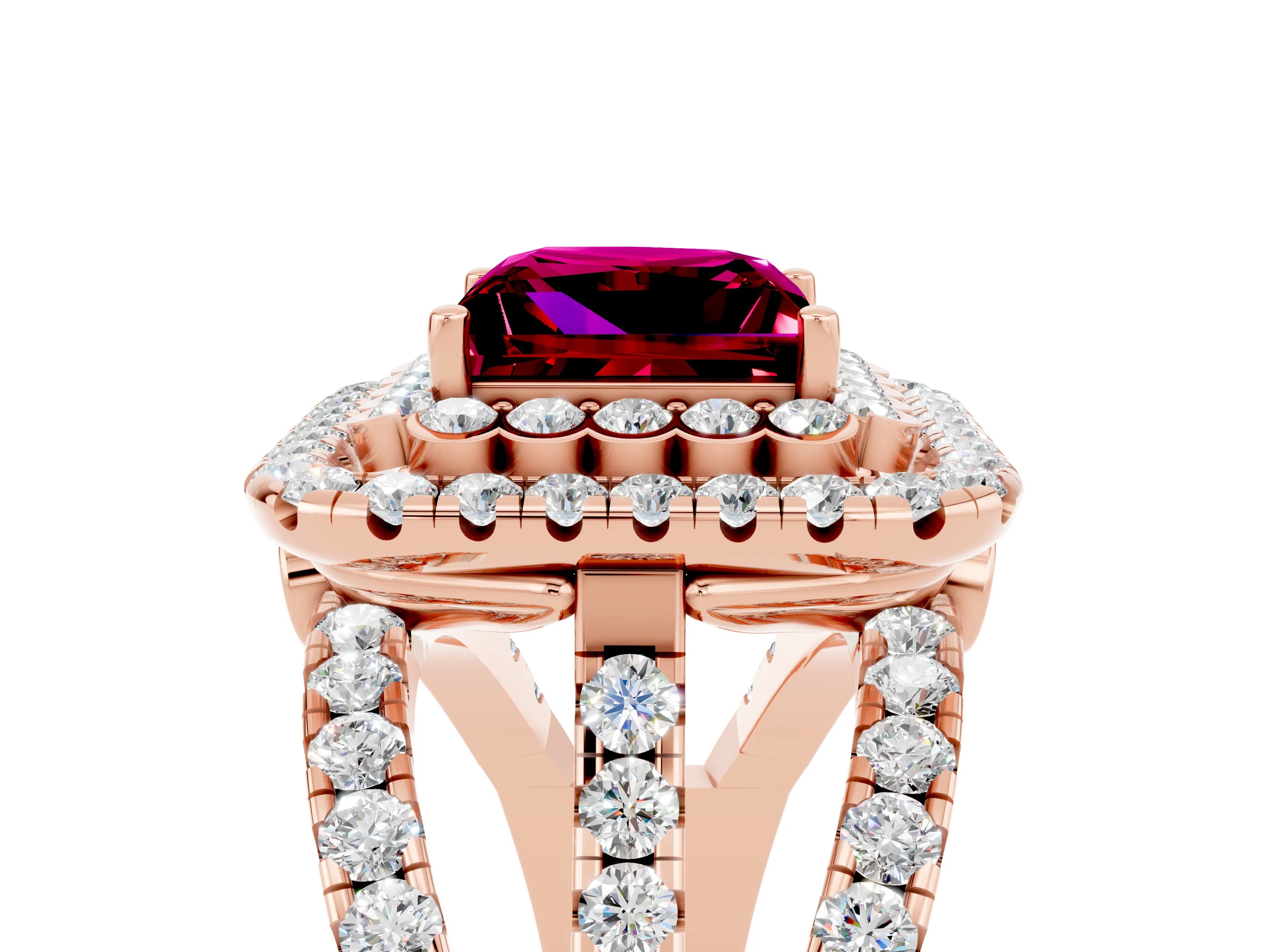 Rose gold Double Halo Princess Cut Diamond Split Shank Pave Set Ring_5