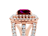 Rose gold Double Halo Princess Cut Diamond Split Shank Pave Set Ring_5