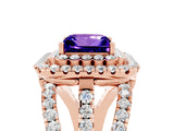 Rose gold Double Halo Princess Cut Diamond Split Shank Pave Set Ring_5