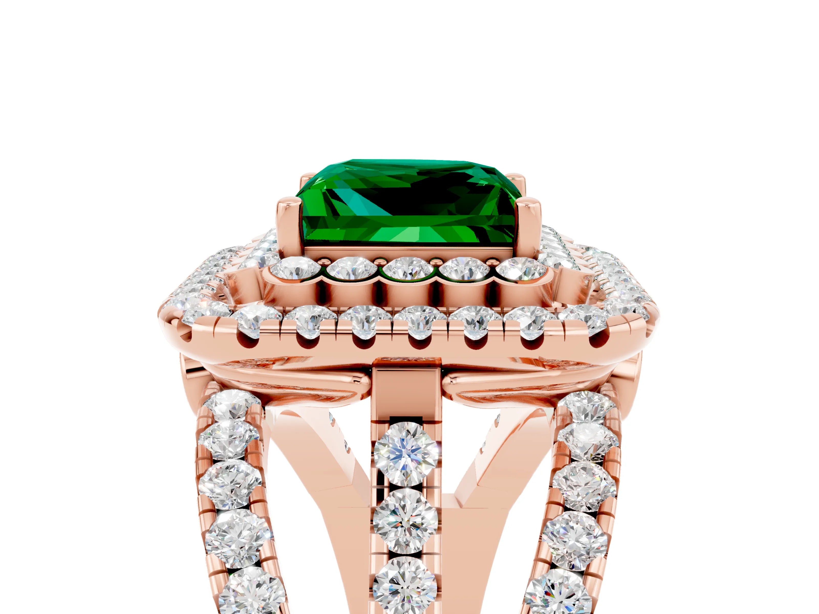 Rose gold Double Halo Princess Cut Diamond Split Shank Pave Set Ring_5