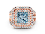 Rose gold Double Halo Princess Cut Diamond Split Shank Pave Set Ring