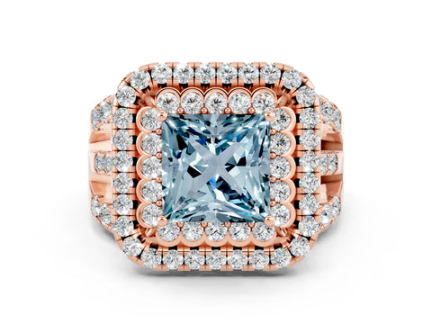 Rose gold Double Halo Princess Cut Diamond Split Shank Pave Set Ring