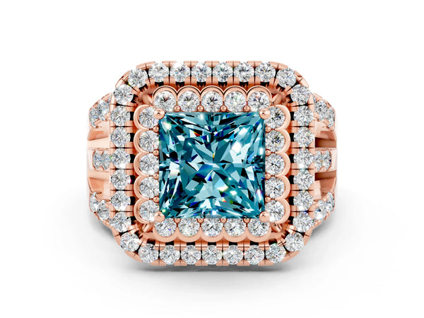 Rose gold Double Halo Princess Cut Diamond Split Shank Pave Set Ring