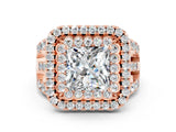 Rose gold Double Halo Princess Cut Diamond Split Shank Pave Set Ring